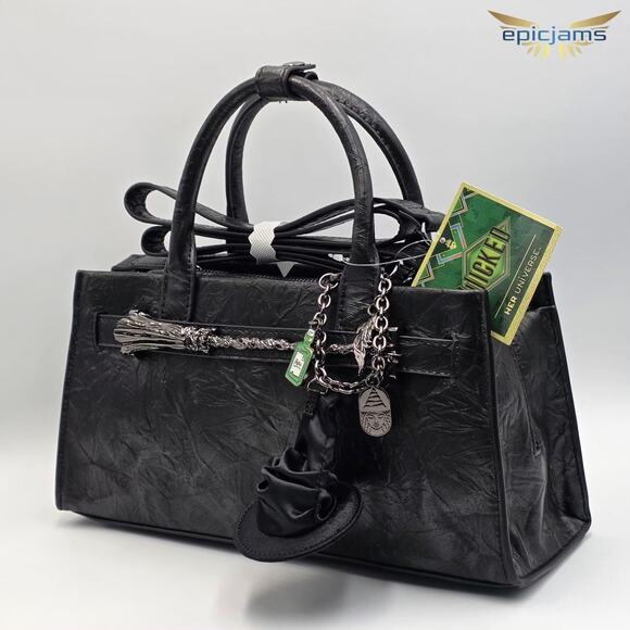 Wicked Elphaba Broomstick Crinkle Texture Black Crossbody Handbag Purse New - Picture 2 of 6
